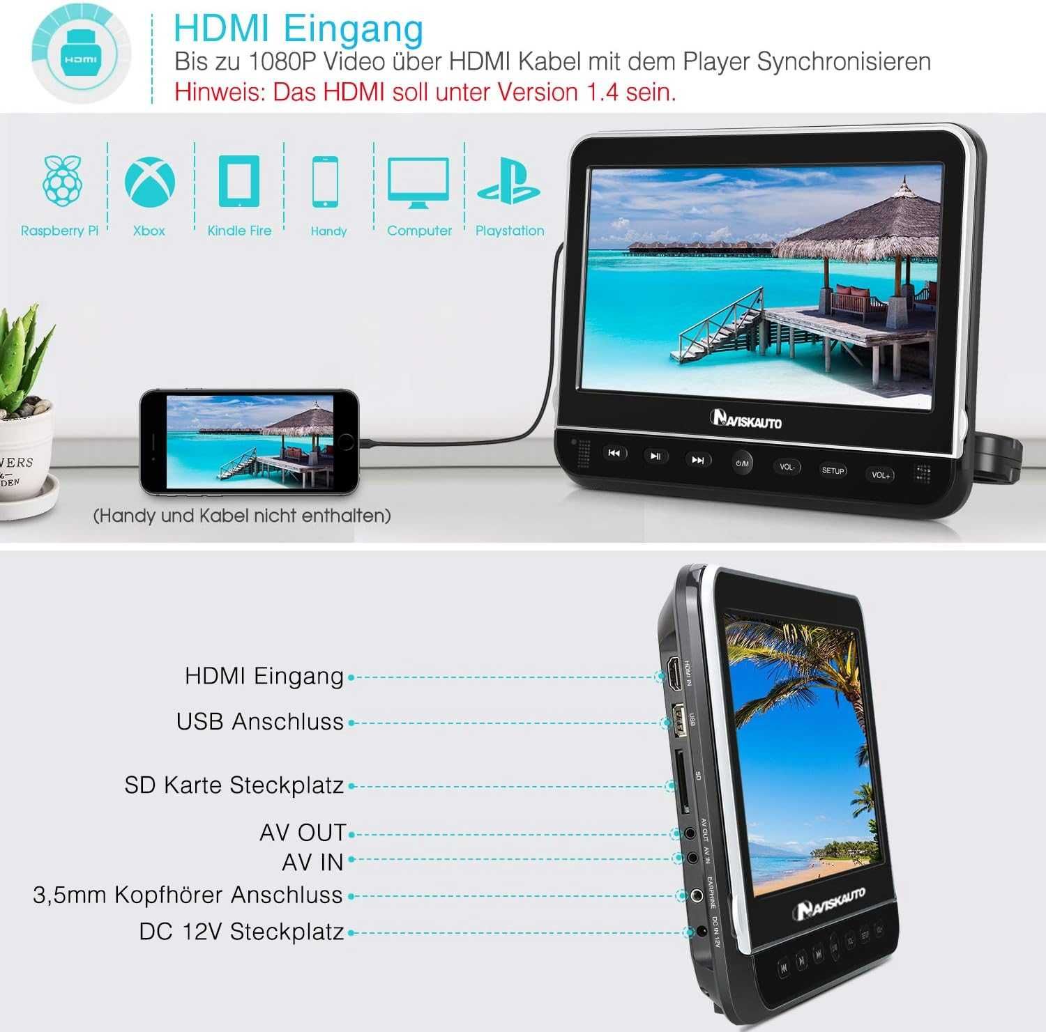 Планшет Naviskauto dvd player 10.1 HDMI монітор в підголовник SD USB