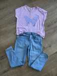 Zestaw spodnie dżinsowe skinny Reserved bluzka z cekinami Rainbow XL