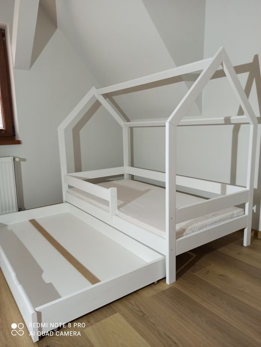 160x80 Łóżko domek białe z pojemną szufladą - 100% Drewno