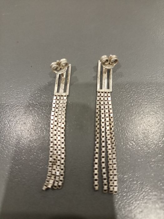 Kolczyki srebrne, długie, PRL.