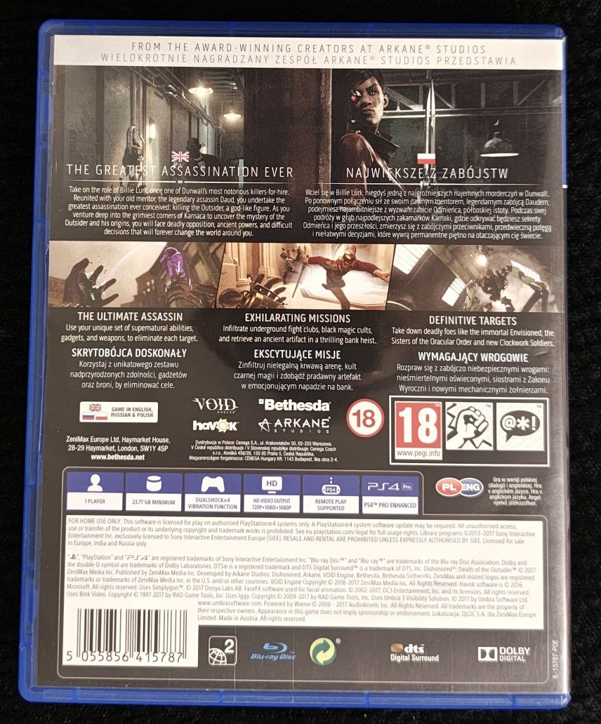 Dishonored DOTO PL Dubbing po polsku BDB stan Komplet 3xPL PS4 + PS5