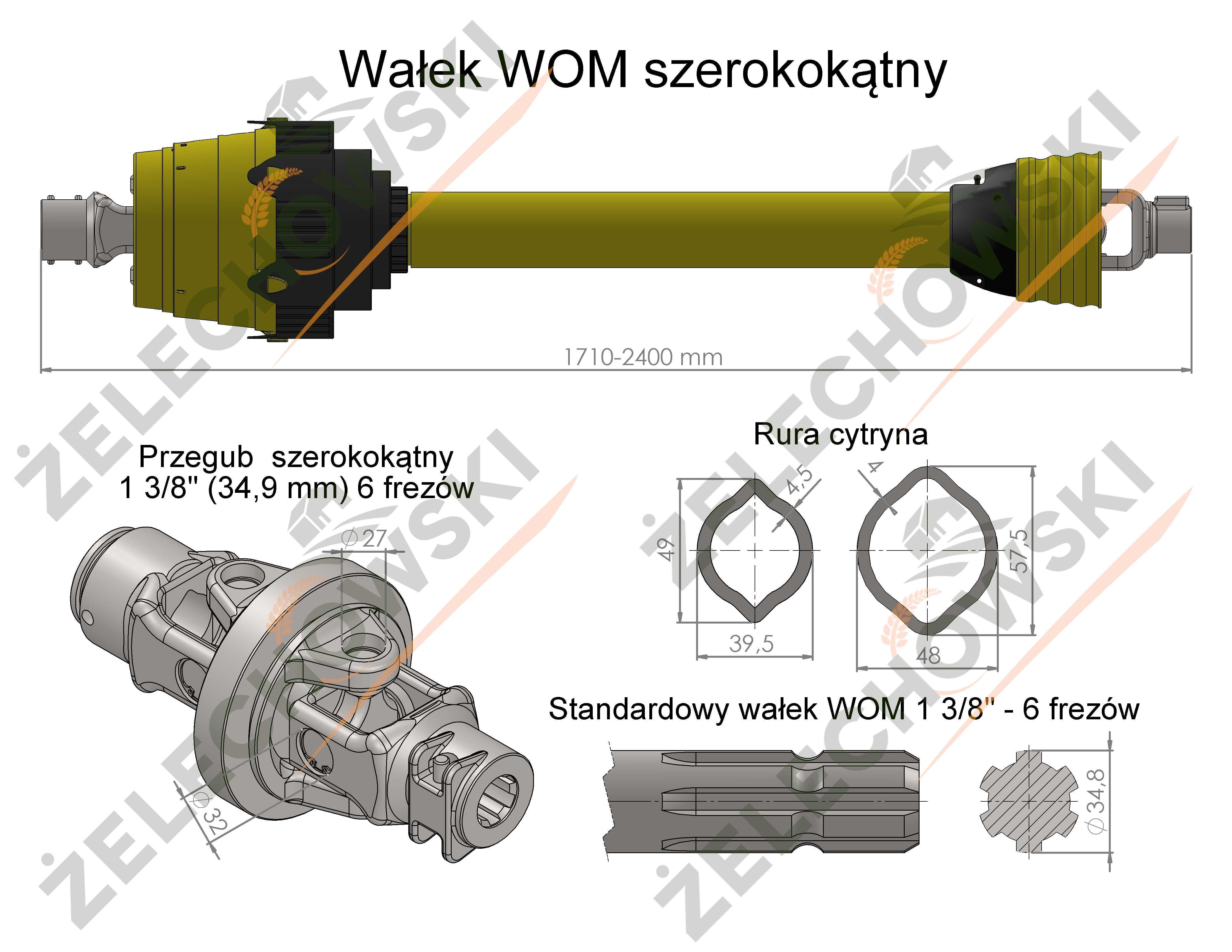 Wałek przekaźnika mocy WOM szerokokątny 1700 mm 695 Nm GWARANCJA
