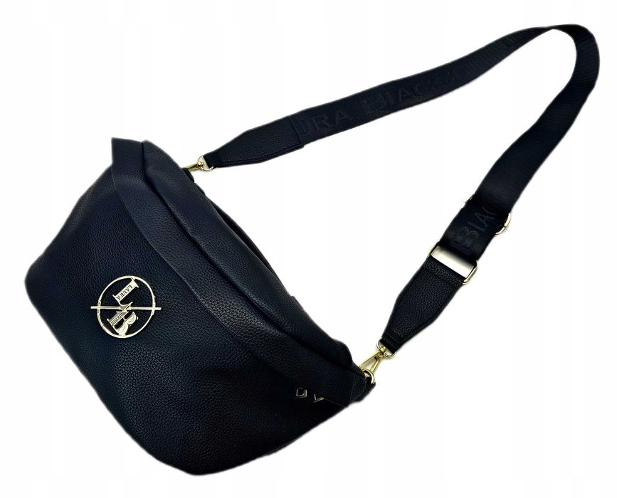 Laura Biaggi Nerka Damska Saszetka Skórzana Czarna Połysk Logo