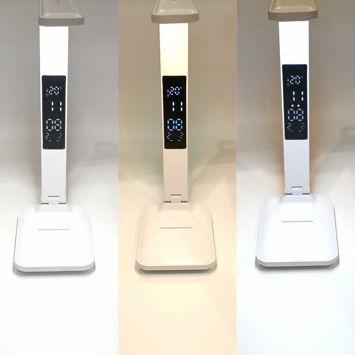 Акумуляторна настільна LED лампа 868s 10W з годинником