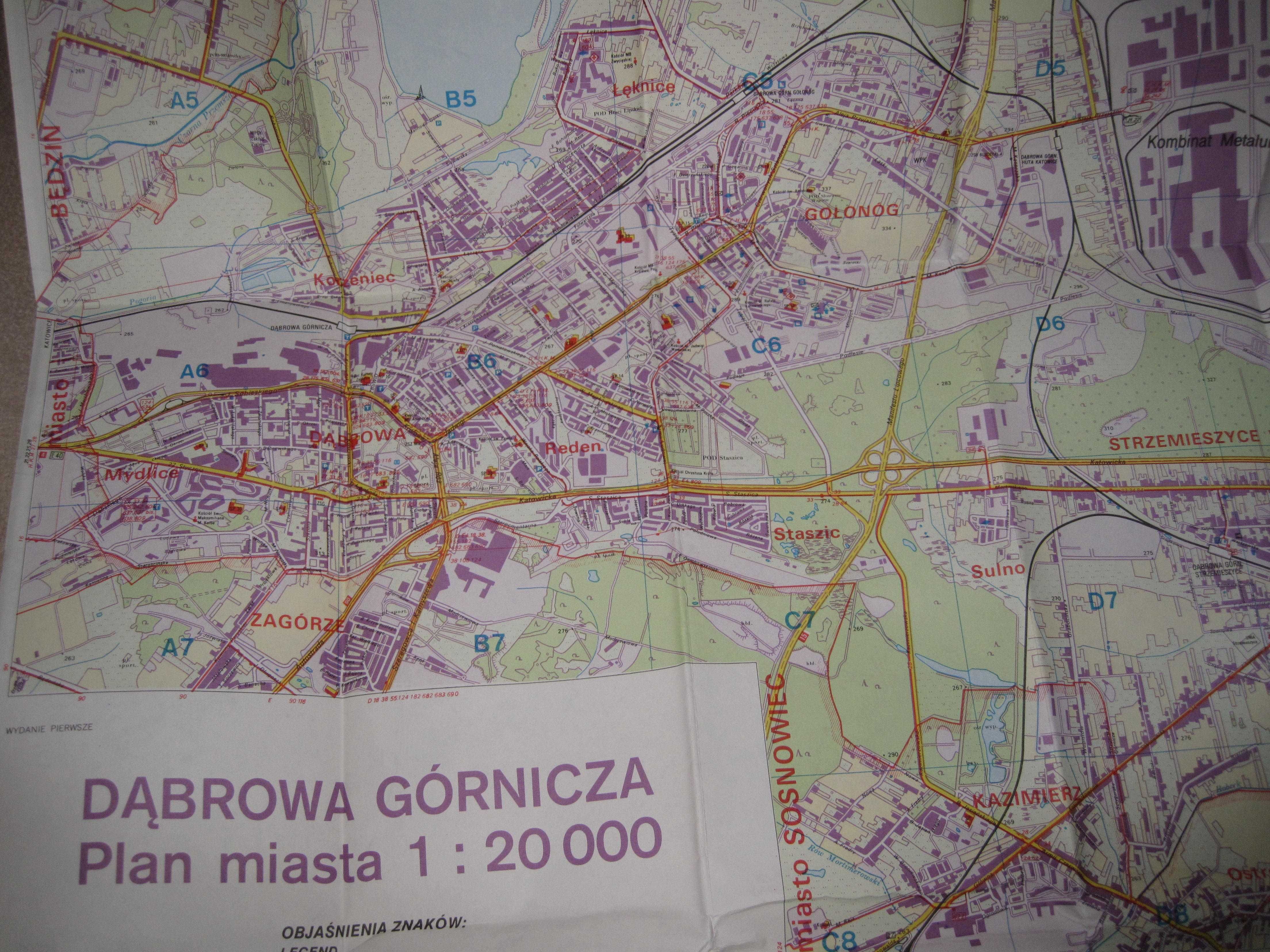 stara mapa Dąbrowa Górnicza  plan miasta 1990