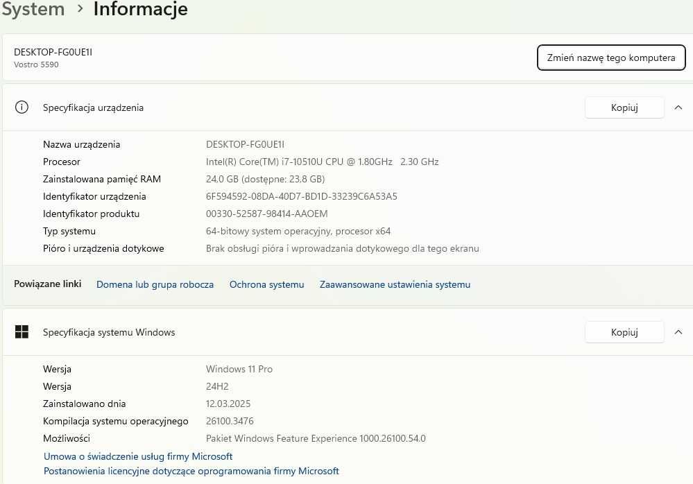 Laptop DELL VOSTRO 5590 - Znakomity stan - wersja rozbudowana