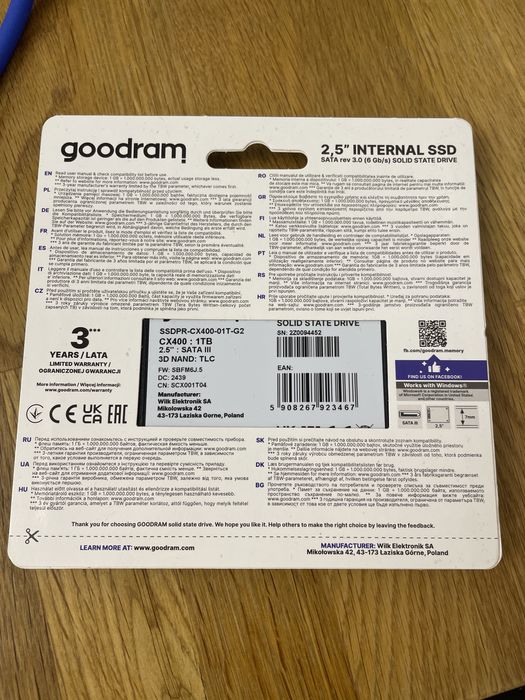 Dysk SSD Goodram CX400 1 Terabajt nowy!!!