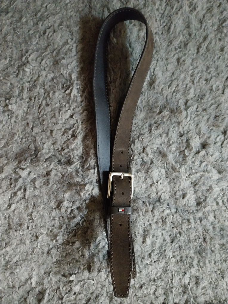 Tommy Hilfiger brązowy pasek ze skóry naturalnej 110cm.
