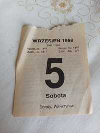 Kartka z kalendarza 5 września 1998 zdzierak 5.09.1998