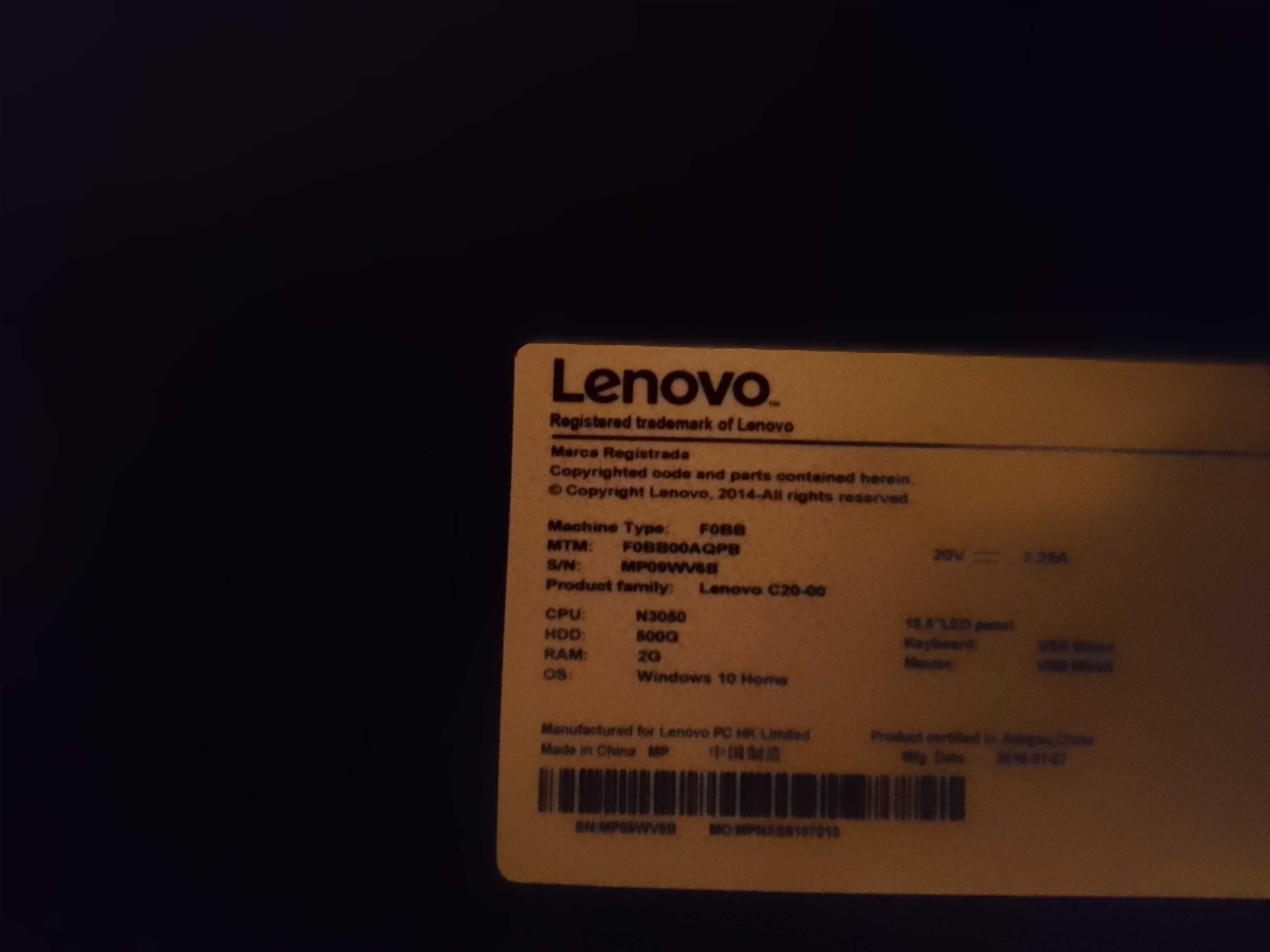 Komputer Lenovo F0BB laptop all on one c20