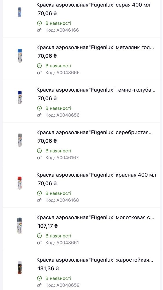 Фарба аерозольна / Краска аерозольная