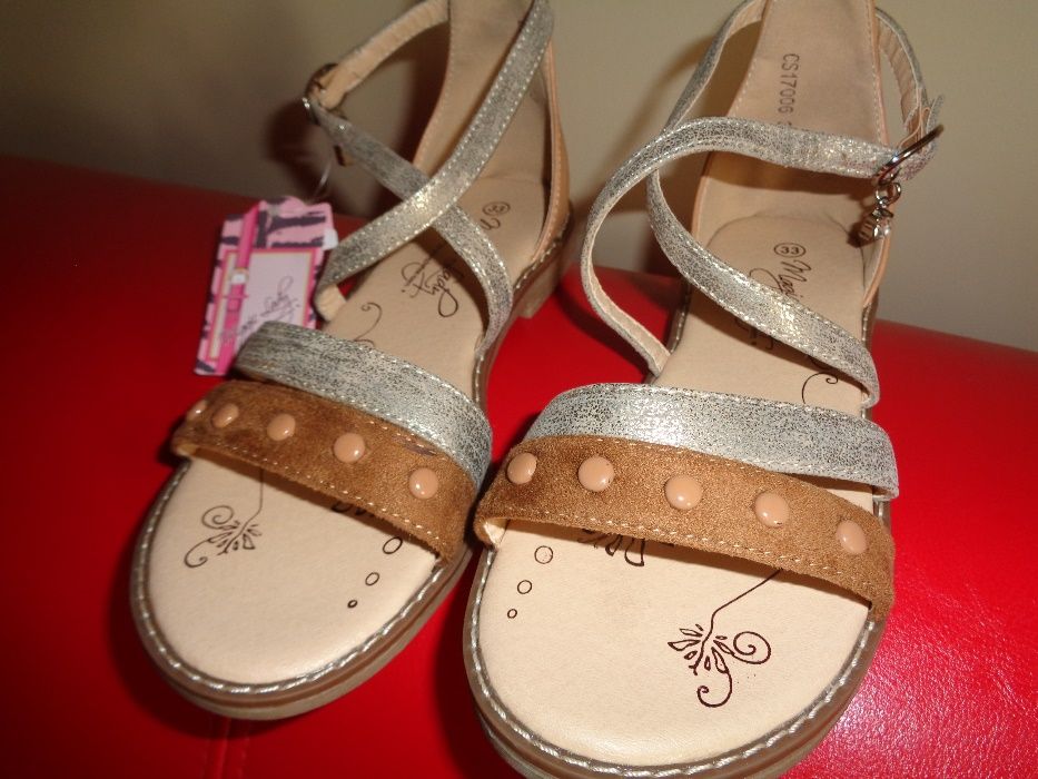 MAGIC LADY brązowe sandały sandałki dziewczęce z cyrkonią 33 / 21 cm