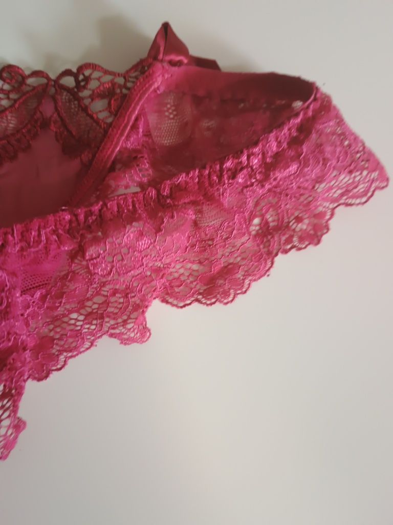 Cudne różowe sexy stringi 38 40 różowe koronka