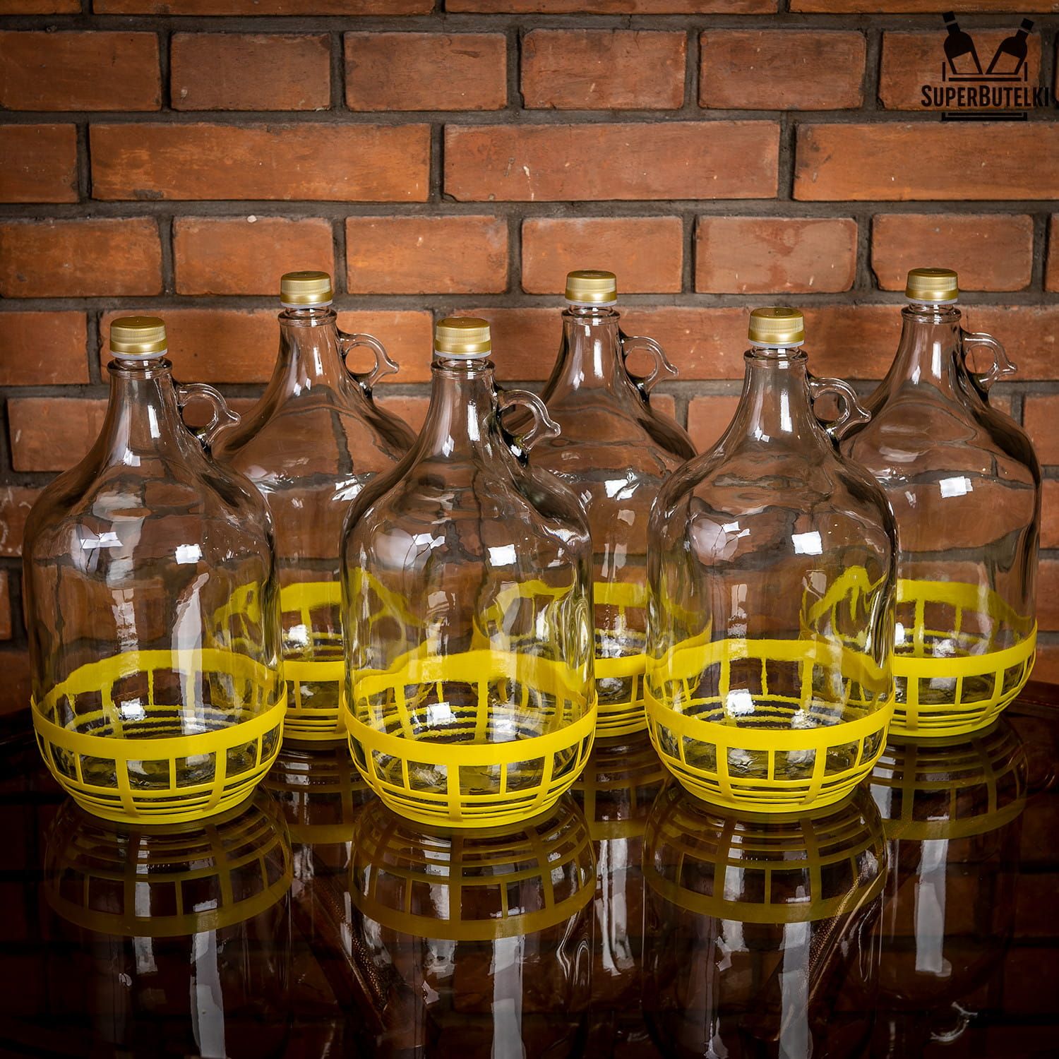 4x gąsior - 5 l - balon, dama na wino w koszyku z zakrętkami