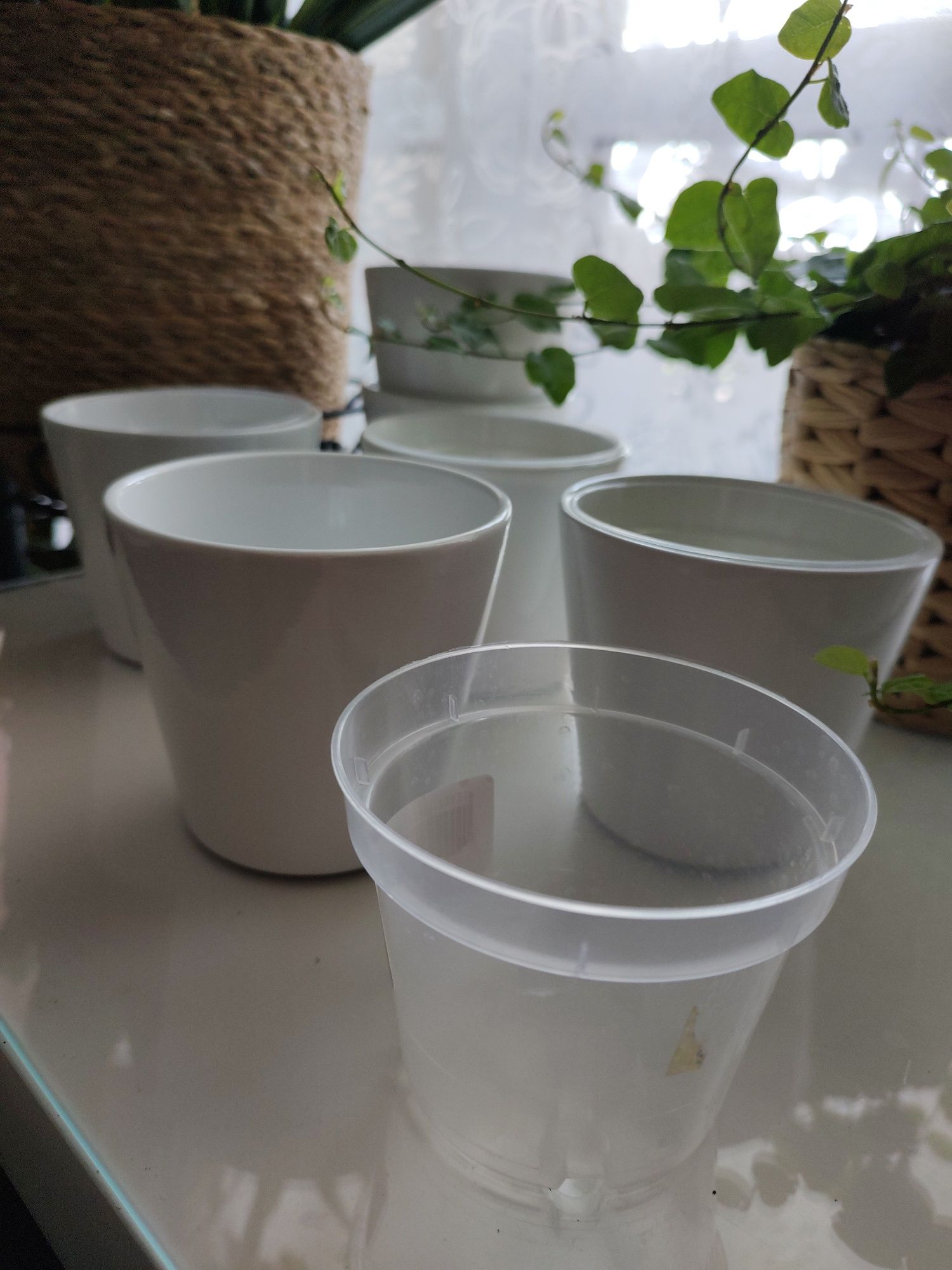 9x doniczka osłonka Polnix ceramiczna mała na kaktusy z wkładem plasti