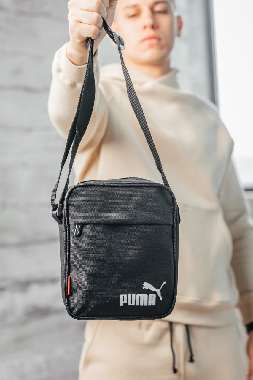 Текстильная барсетка puma черная, мужская сумка через плечо пума