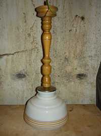 Lampa kuchenna wisząca  drewniana z szklanym kloszem PRL