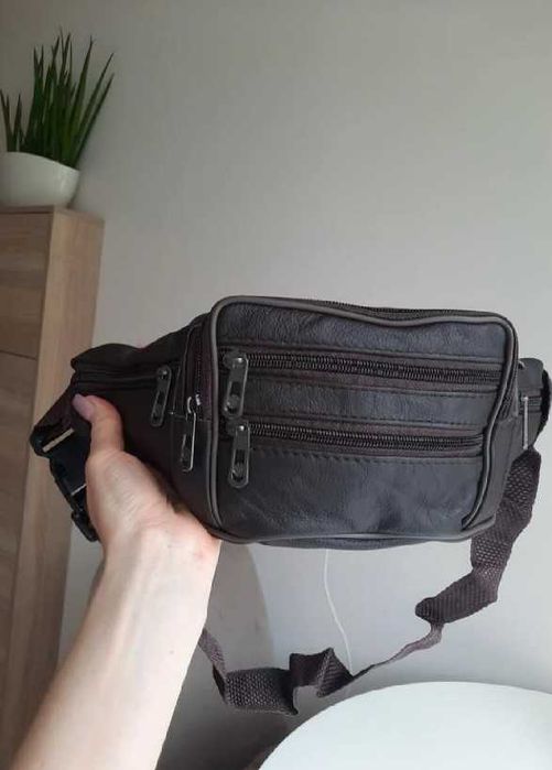 Бананка шкіряна темно-коричнева, сумка на пояс натуральна, кожа