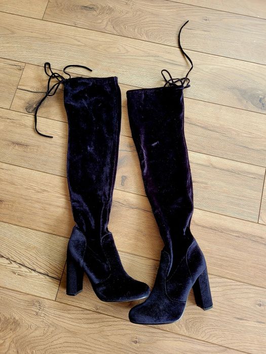 Kozaki długie buty koty welir aksamitny 37 czarne