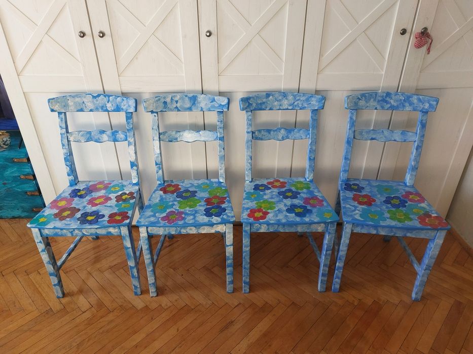 Komplet krzeseł 4 sztuki krzesło w stylu folk boho