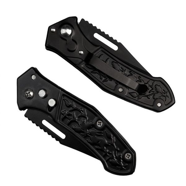 Czarny nóż sprężynowy Black Hase N-002D z klipsem