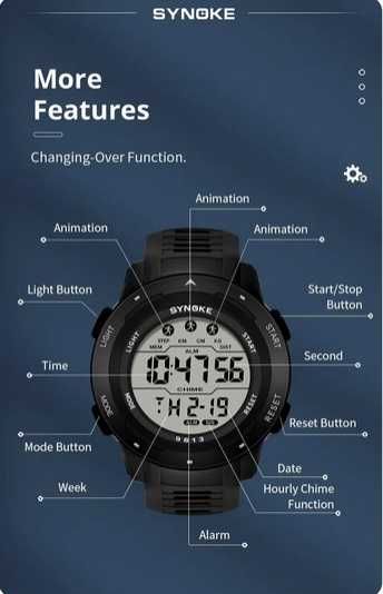 Zegarek elektroniczny cyfrowy męski wodoodporny militarny podświetlany
