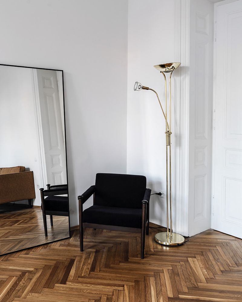 Lampa złota stojąca podłogowa vintage