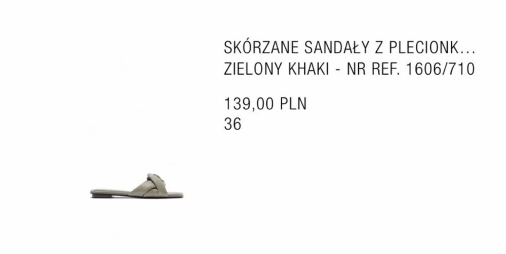 Skórzane klapki zara 36 khaki