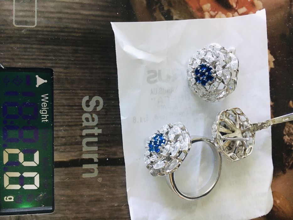 Набор серьги и кольцо СК 17,5 см (серебро),та набор 16,5.