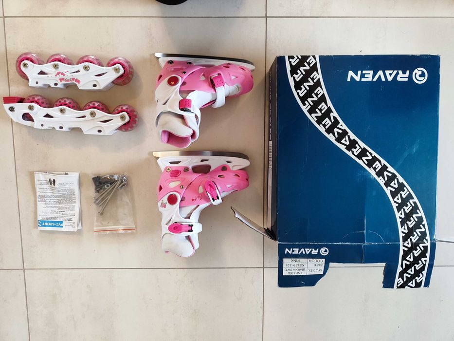 Rolki Łyżwy Wrotki 4w1, regulowane, rozmiar 29-32, różowe