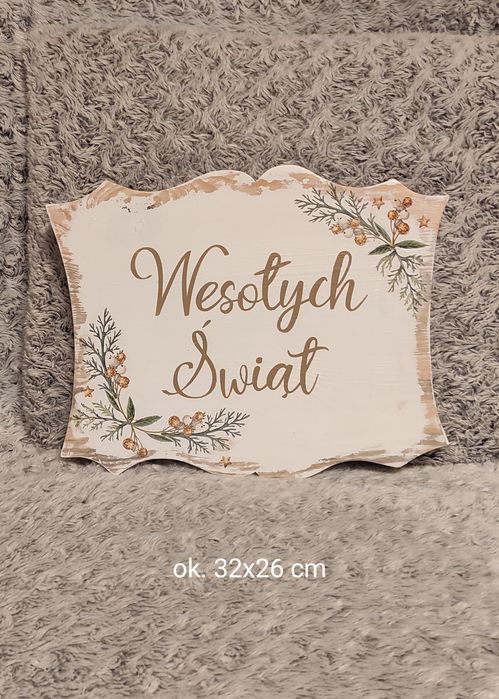 ,,Wesołych Świąt,, drewniana świąteczna tabliczka rekwizyt foto