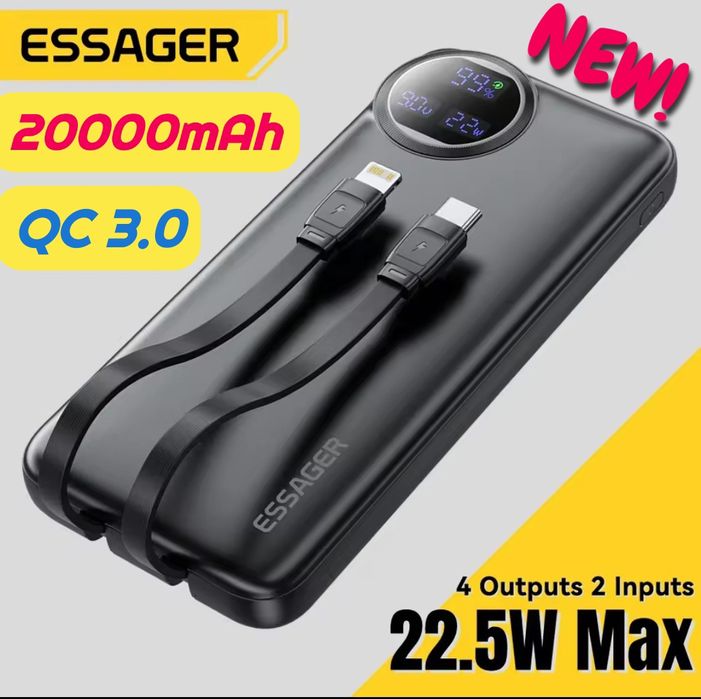 ТОП! PowerBank Essager 20000mah 22.5W QC 3.0 новий павер банк