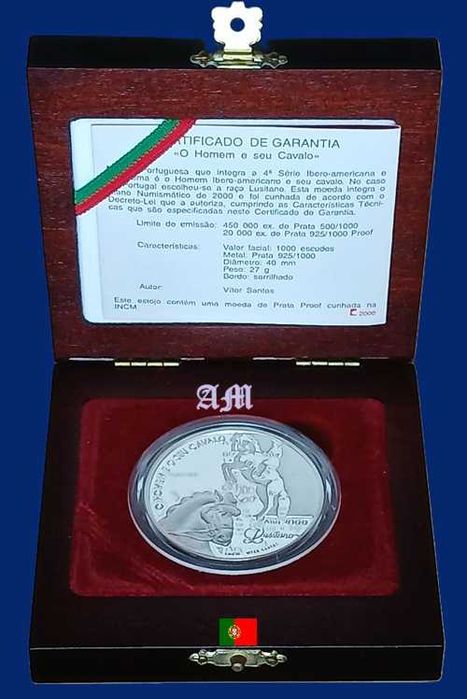 Portugal  1000$ (Escudos) O Homem e Seu Cavalo Prata Proof