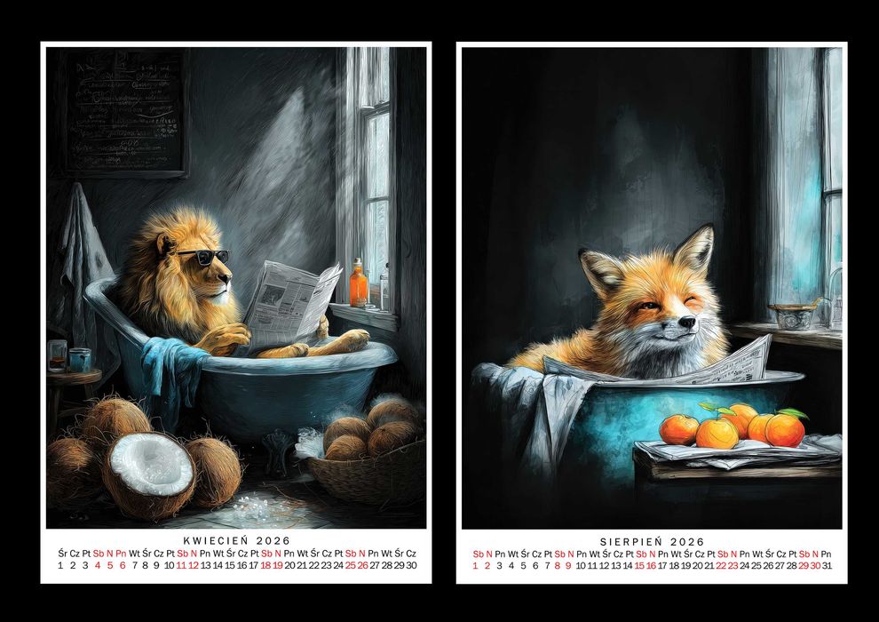 Kalendarz 2026 Zwierzęta w kąpieli 15x21 cm