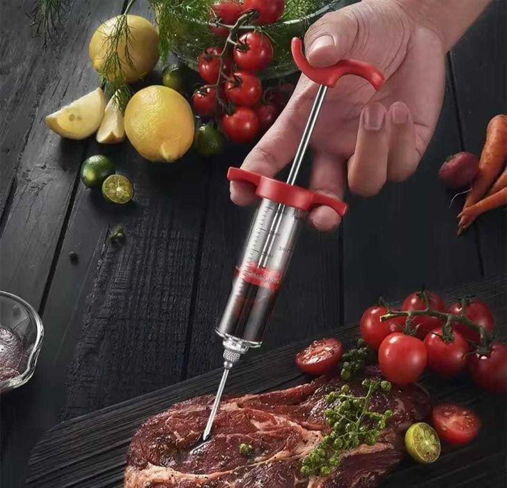 Strzykawka do nadziewania mięsa, paczków z trzema igłami