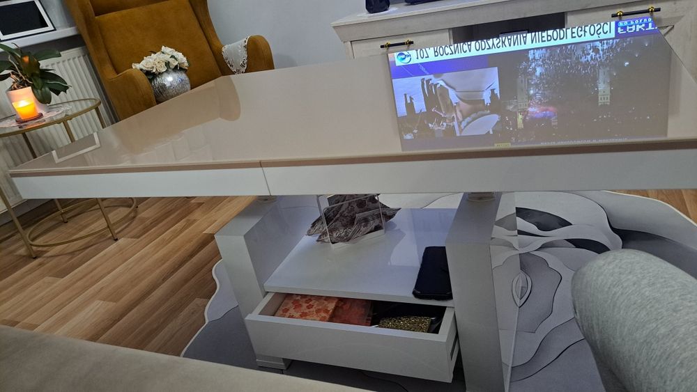 Awersa Lux ławostół z szufladą-wysoki połysk  cappucino-biały