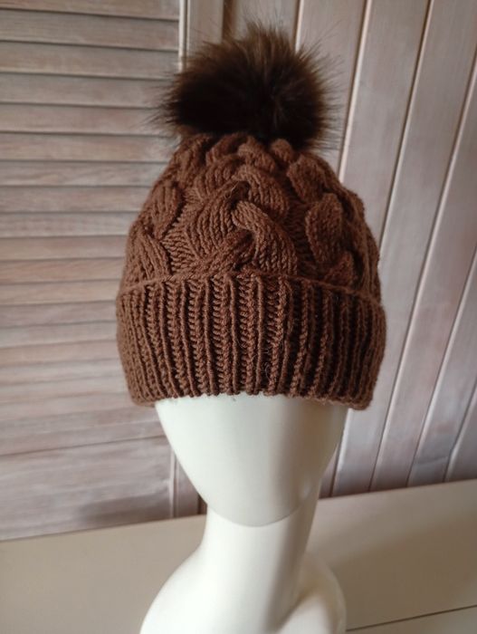 Czapka zimowa brąz czekoladowy dla dziecka wełna merino100% nie gryzie