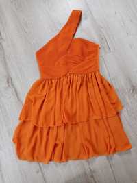 Pomarańczowa sukienka H&M na jedno ramię