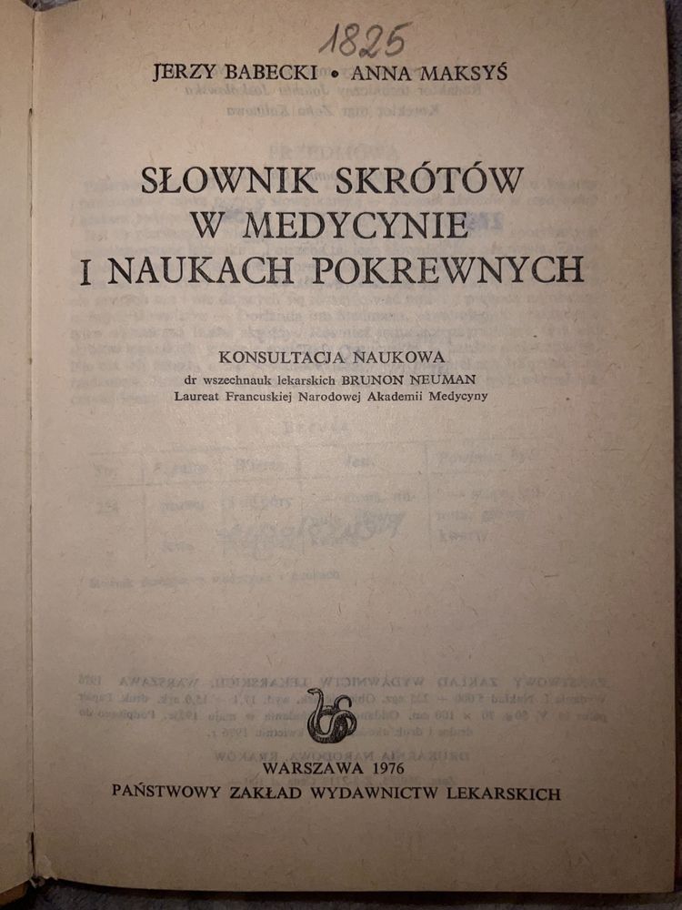 Słownik skrótów w medycynie i w naukach pokrewnych pzwl