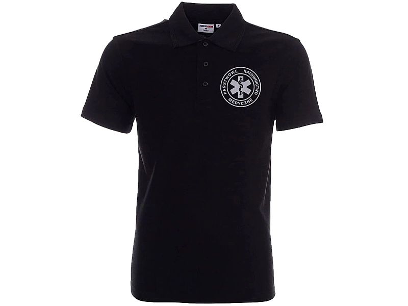 Koszulka Polo ratownicza czarna męska odblaskowa Funkcyjna - nadruk pr