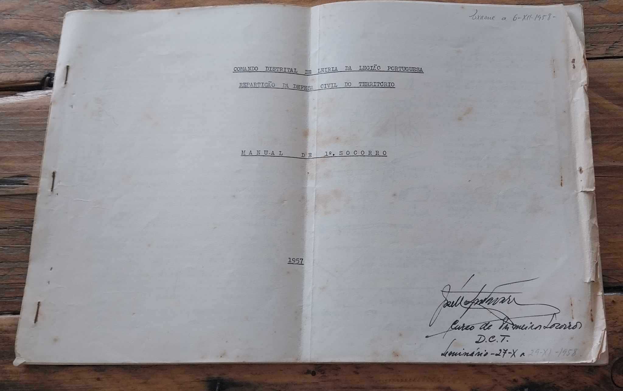 Antigo Manual de 1º Socorro do Comando Territorial de Leiria (1957)