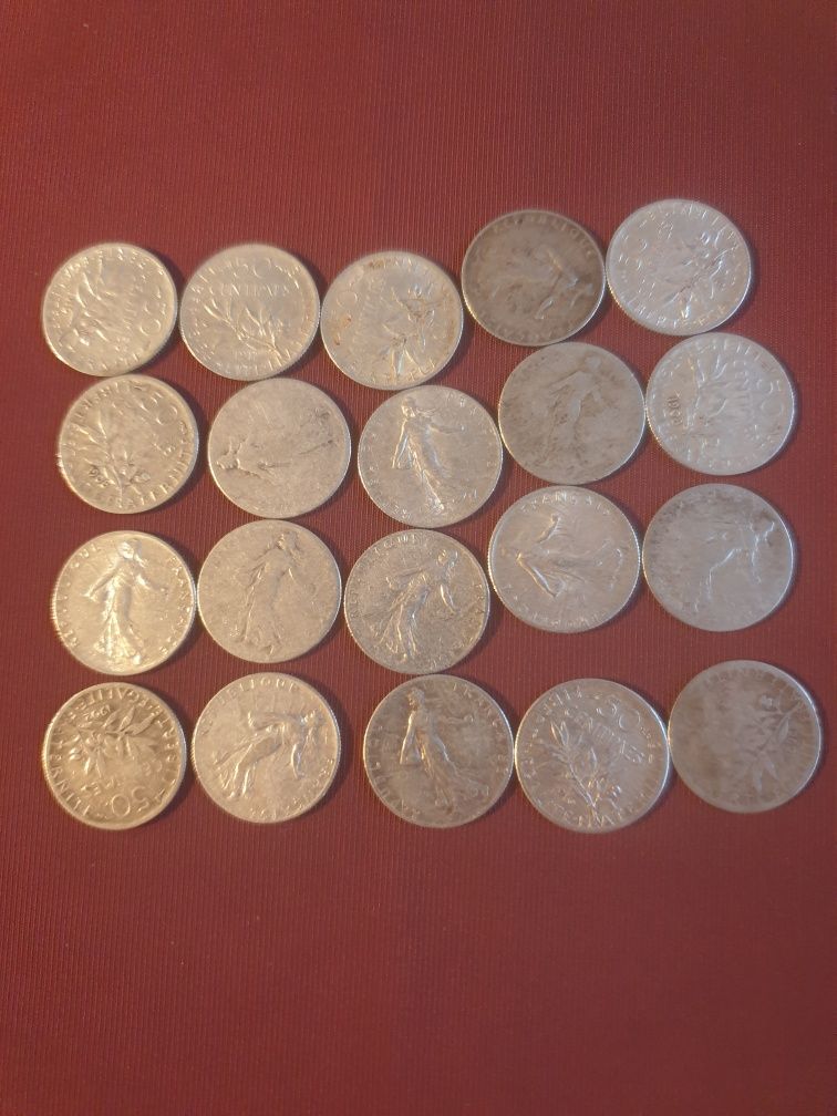 Monety 50 centimes srebro 20szt