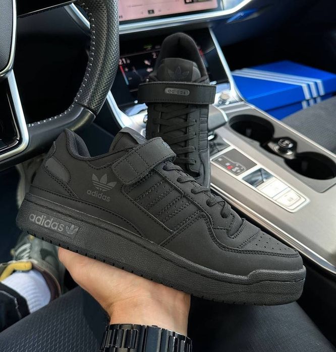 Adidas Forum low all black (натуральна матова шкіра) Нубук