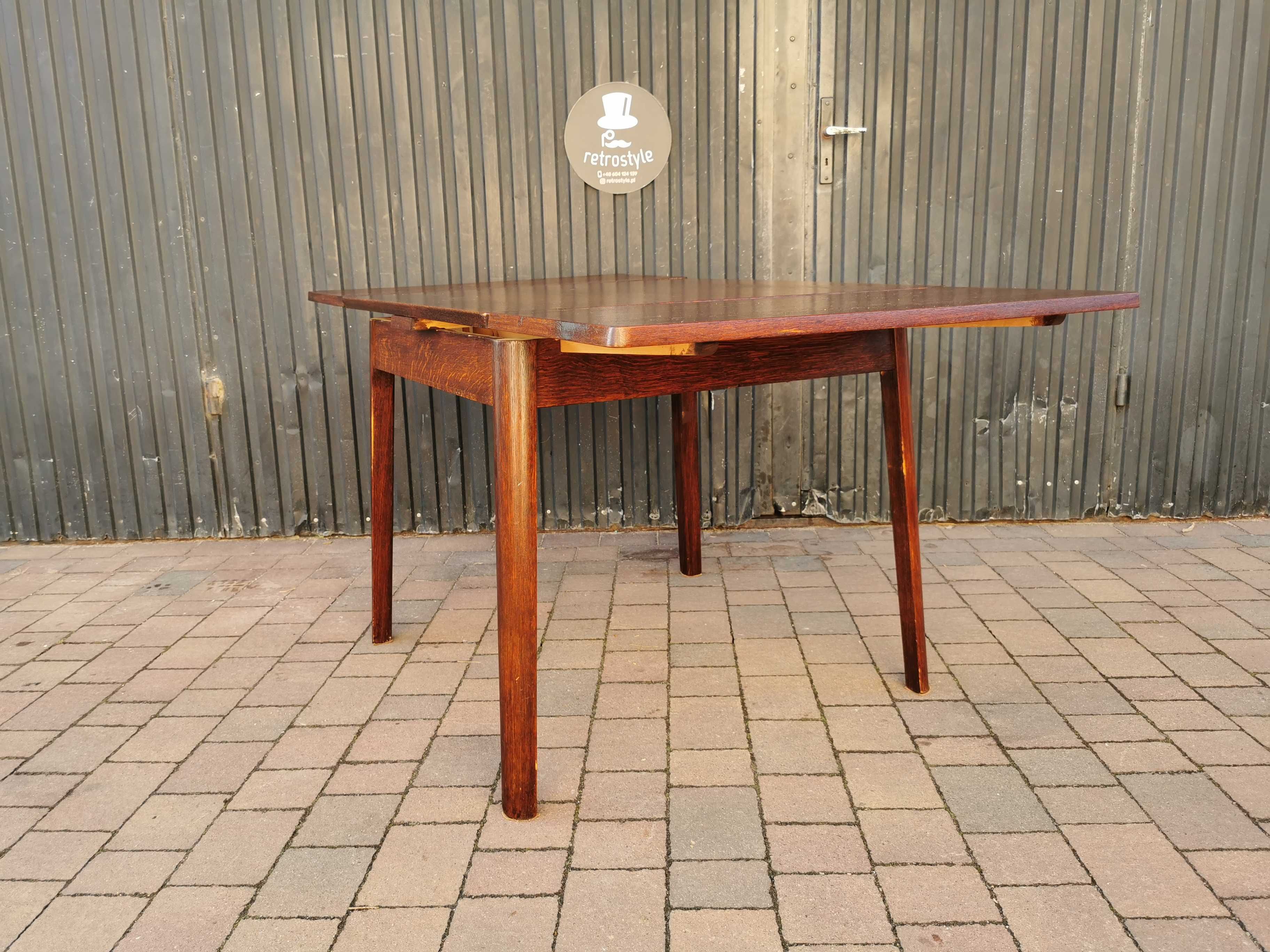 Stół dębowy rozkładany INTEREIR Praha,  Czechosłowacja '60 Design, PRL