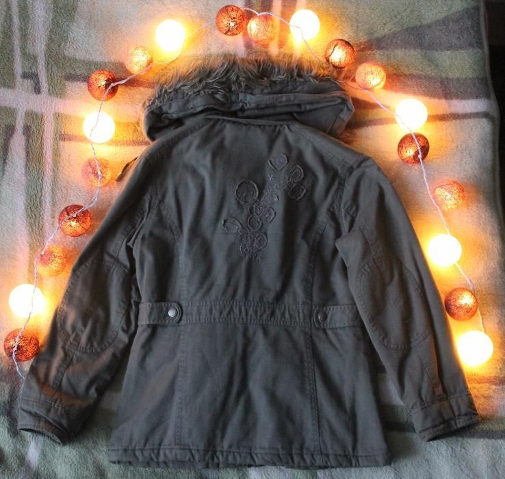 NOWA kurtka parka khaki jesienna na jesień NASZYWKI ŁATY łokciach HAFT