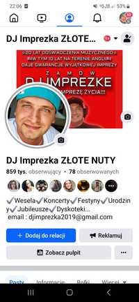 Dj Imprezka na Wesela Urodziny Jubilusze Studniówki 18stki...