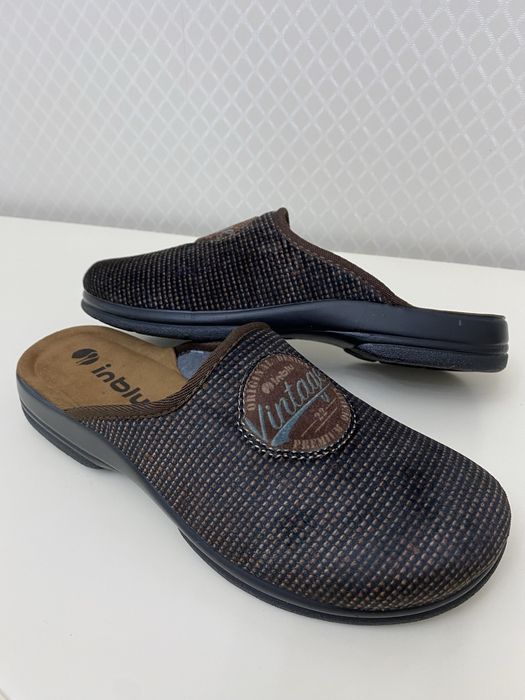 Чоловічі тапочки Inblu повстяні сині та коричневі/замша устілка