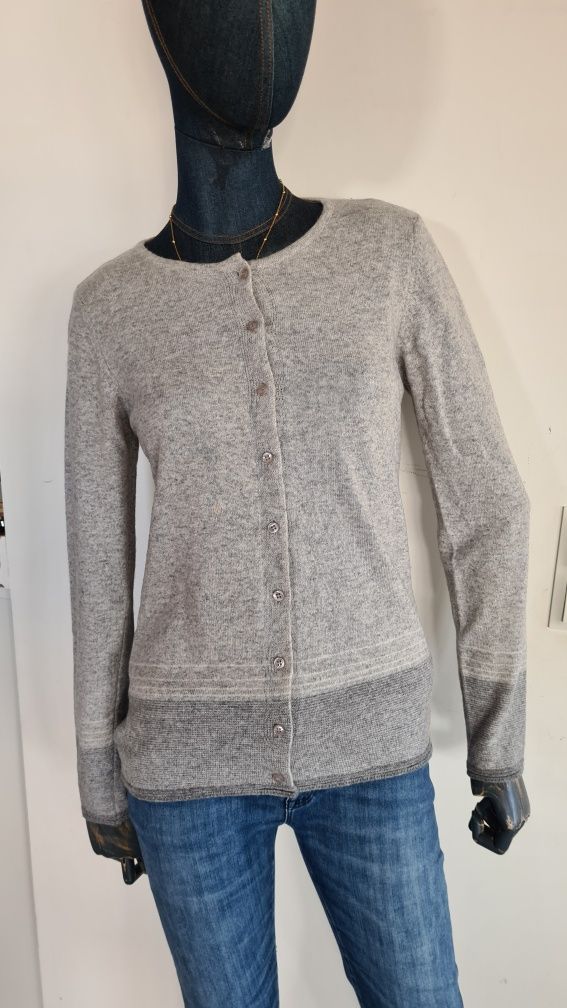 Sweter Kardigan 48% Merino Wool, 7% Kaszmir, rozmiar M 38 S 36. Szary