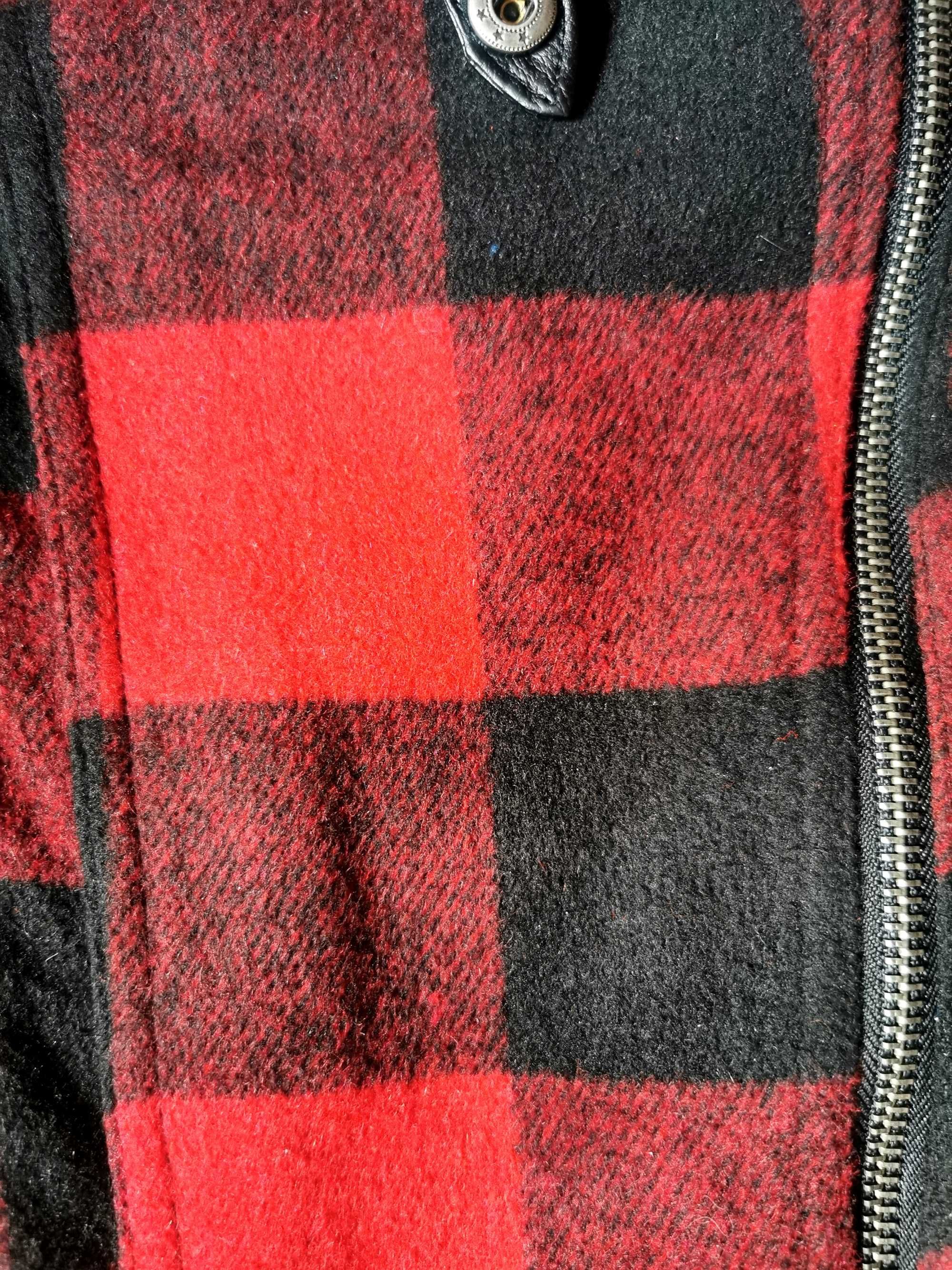Kurtka w czerwoną kratkę ramoneska biker jacket punk skórzana House XS