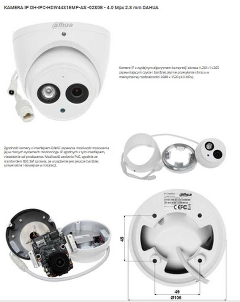 Kamera IP DH-IPC-HDW4431EMP-AS-0280B 2,8mm 4.0Mpx Dahua